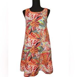 100% Linen Tropical Floral Sleeveless Dress